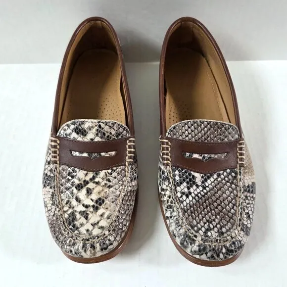 Bass Weejuns Shoes Womens 8.5 Snakeskin Print Leather Preppy Loafers