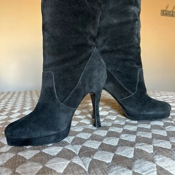 BCBGeneration Dishy Black Suede Platform Heeled Boots Women’s Size 9