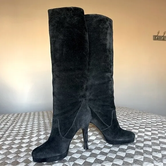 BCBGeneration Dishy Black Suede Platform Heeled Boots Women’s Size 9