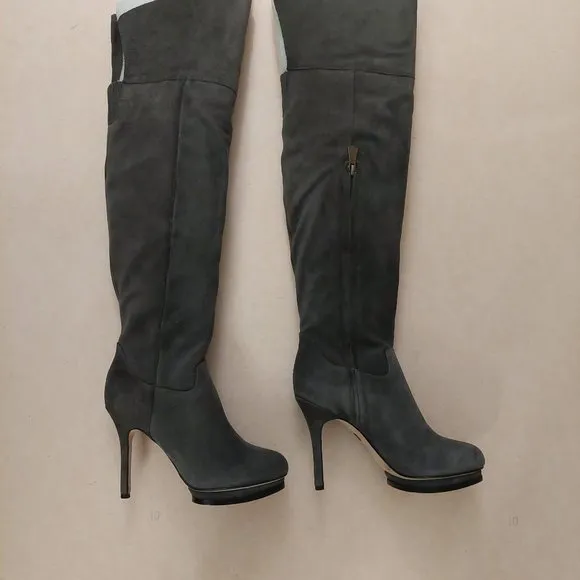 BCBGMAXAZARIA Valerie Over the Knee Grey Suede Platform Boots Retail $450