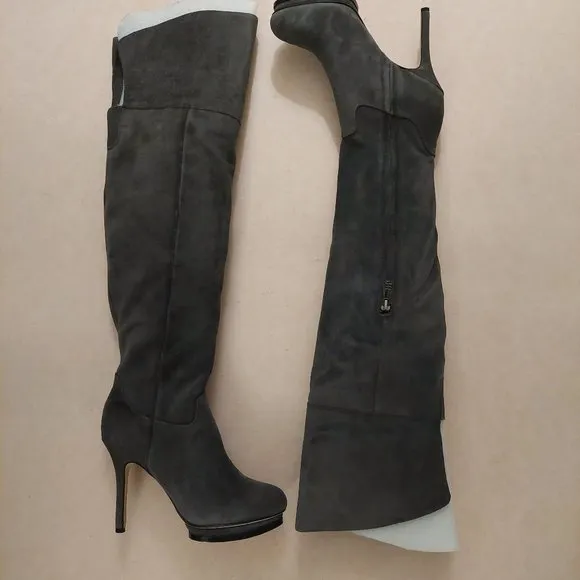 BCBGMAXAZARIA Valerie Over the Knee Grey Suede Platform Boots Retail $450