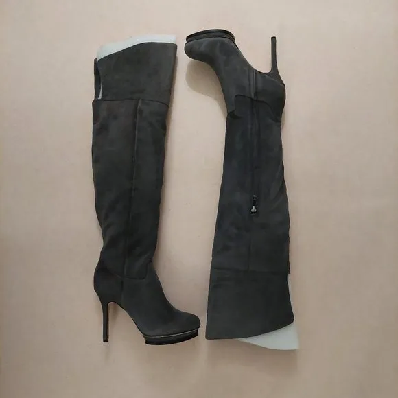 BCBGMAXAZARIA Valerie Over the Knee Grey Suede Platform Boots Retail $450