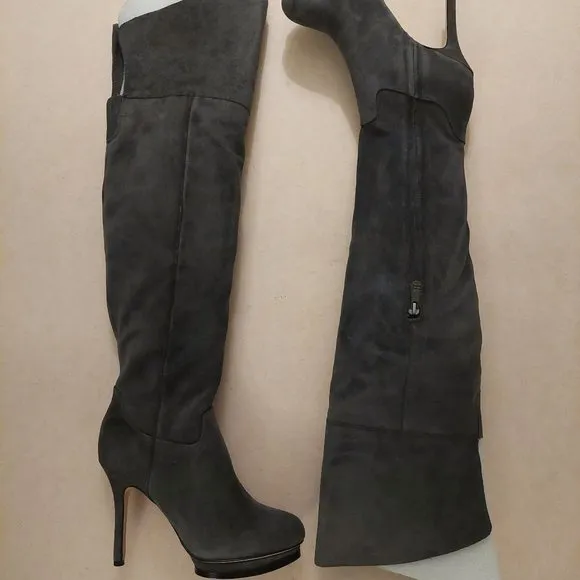 BCBGMAXAZARIA Valerie Over the Knee Grey Suede Platform Boots Retail $450