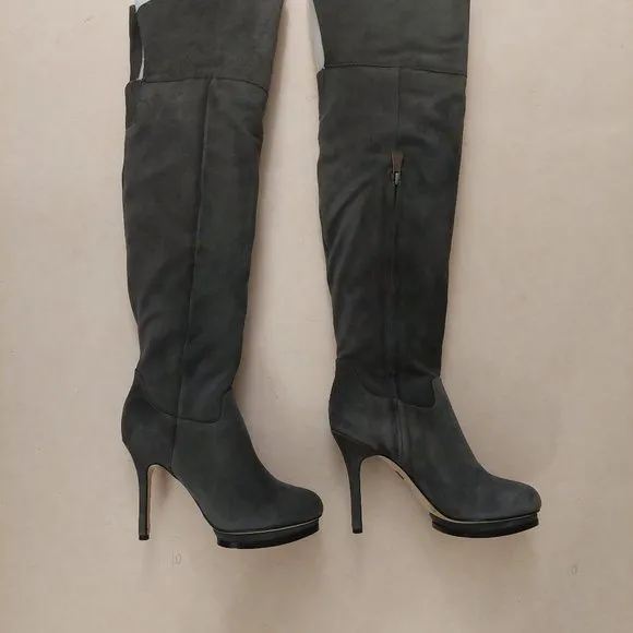 BCBGMAXAZARIA Valerie Over the Knee Grey Suede Platform Boots Retail $450