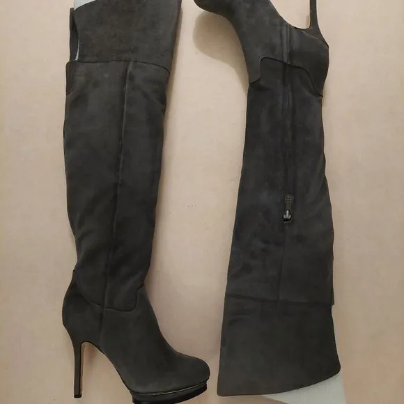 BCBGMAXAZARIA Valerie Over the Knee Grey Suede Platform Boots Retail $450