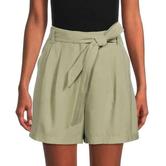 bcbg maxazria Solid Olive Green Rayon Spandex Belt High Rise Shorts Xxs