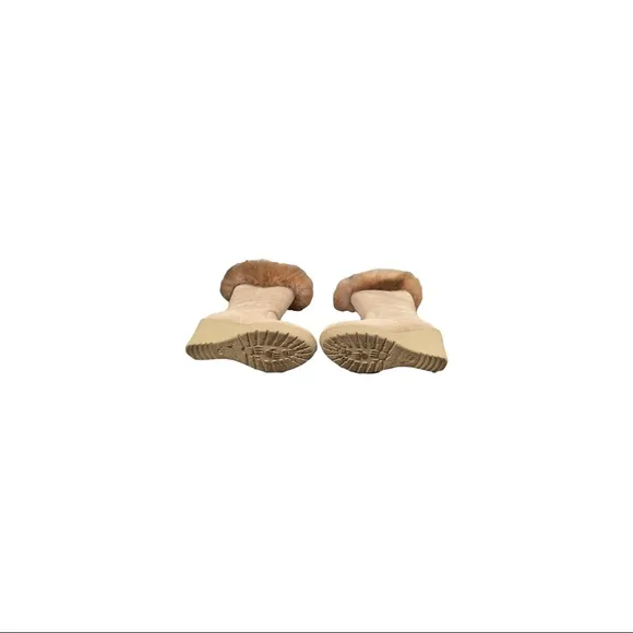 BEARPAW MELROSE Real FOXFUR Suede Sheepskin Wedge BootsTan Size 7
