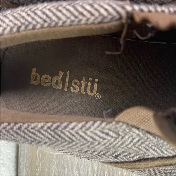 Bed Stu Slide On Sneakers Herringbone Brown Tan Skate Academia 8.5