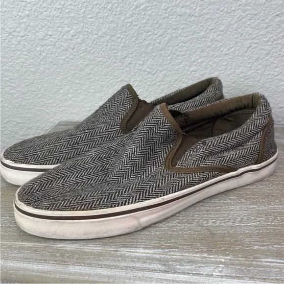 Bed Stu Slide On Sneakers Herringbone Brown Tan Skate Academia 8.5