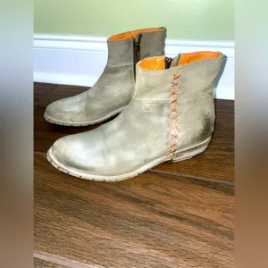 Bed Stu Suede Distressed Green Side Zip Whipstich 8 Boho, Western Booties