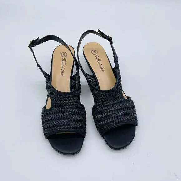 Bella Vita Womens Justine II Slingback Sandals Faux Leather Open Toe - Black