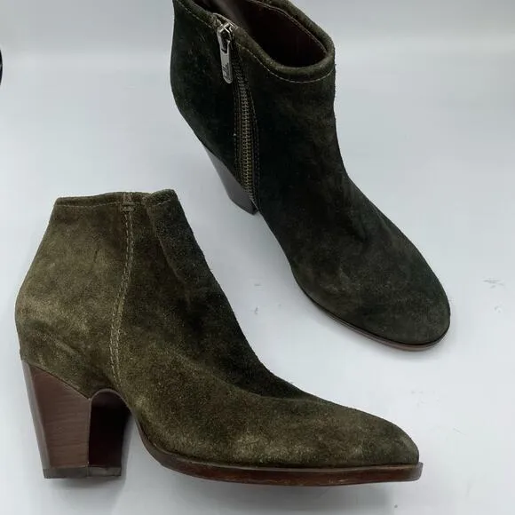 Belle Sigerson Morrison Green Suede Leather Ankle Boots Womens 8 Fall Booties