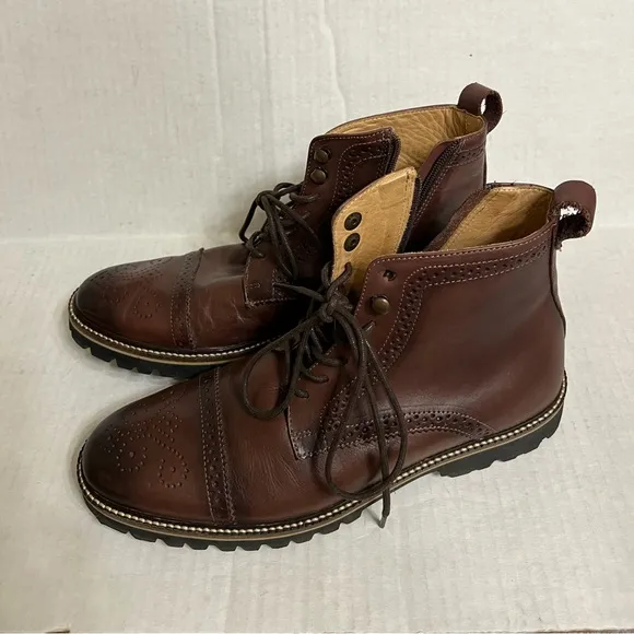 Belvedere Leather Shoes Ankle Boots Brown Cliff Zipper Combat