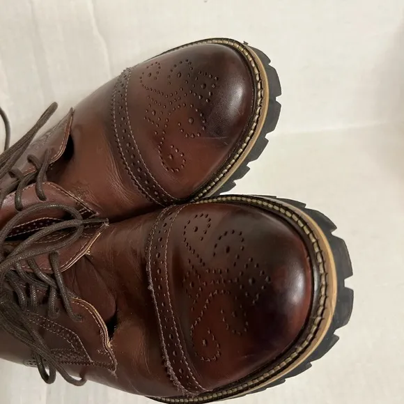 Belvedere Leather Shoes Ankle Boots Brown Cliff Zipper Combat