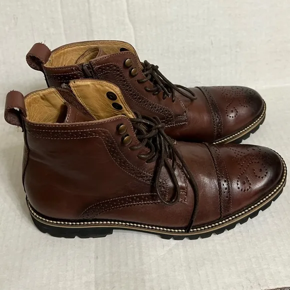 Belvedere Leather Shoes Ankle Boots Brown Cliff Zipper Combat
