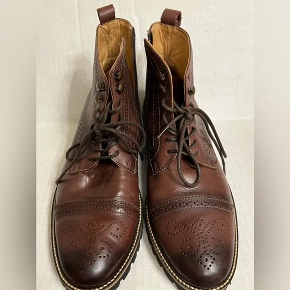 Belvedere Leather Shoes Ankle Boots Brown Cliff Zipper Combat