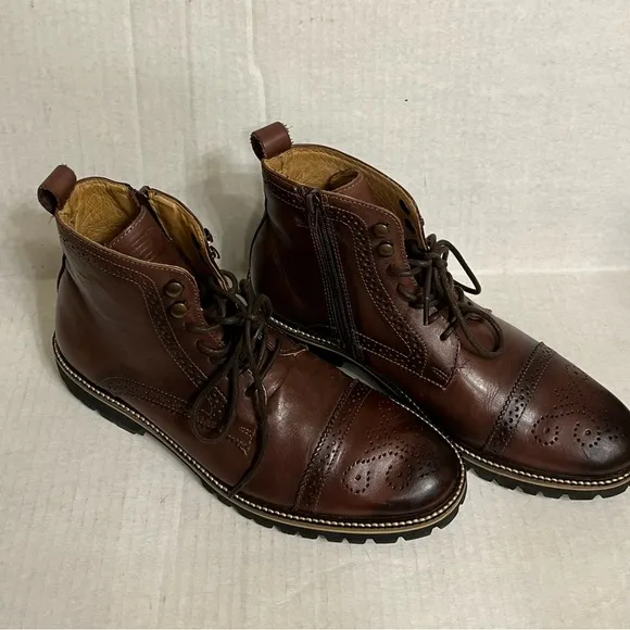 Belvedere Leather Shoes Ankle Boots Brown Cliff Zipper Combat