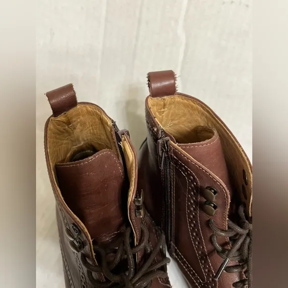 Belvedere Leather Shoes Ankle Boots Brown Cliff Zipper Combat
