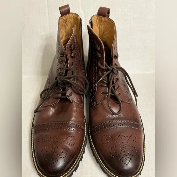 Belvedere Leather Shoes Ankle Boots Brown Cliff Zipper Combat