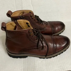 Belvedere Leather Shoes Ankle Boots Brown Cliff Zipper Combat