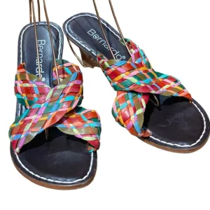 Bernardo slides size 9 braided leather retro knotted multi-color 70's madras