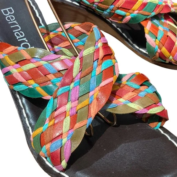 Bernardo slides size 9 braided leather retro knotted multi-color 70's madras