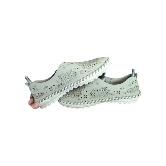 Bernie Mev TW09 Slip On Leather Flats Suede Shoes Gray Laser Cut Womens 37 Grey