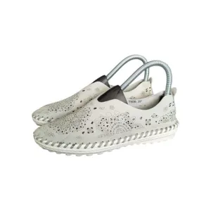 Bernie Mev TW09 Slip On Leather Flats Suede Shoes Gray Laser Cut Womens 37 Grey