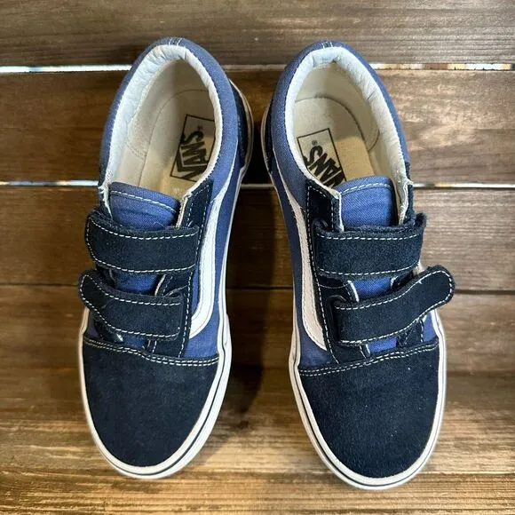 Big Kids Vans Old Skool V Navy‎ Blue Skateboarding Sneakers Shoes Size 2.5 Y GUC