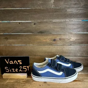 Big Kids Vans Old Skool V Navy‎ Blue Skateboarding Sneakers Shoes Size 2.5 Y GUC