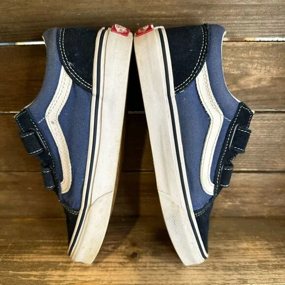 Big Kids Vans Old Skool V Navy‎ Blue Skateboarding Sneakers Shoes Size 2.5 Y GUC
