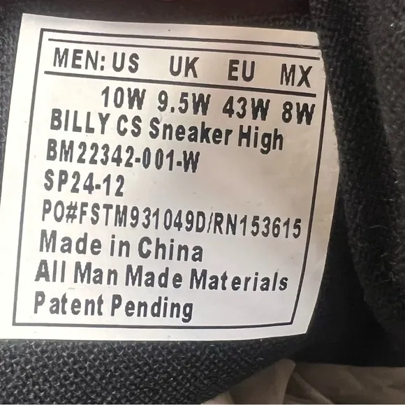 Billy CS Men’s Sneaker High Size 10 NEW #B1239A