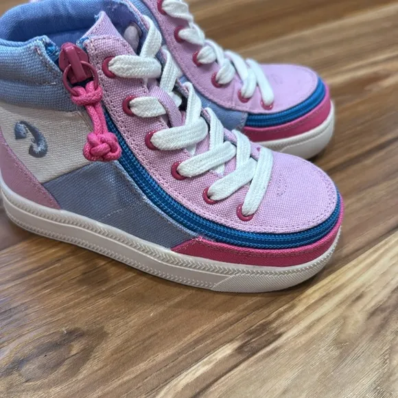 Billy shoes AFO’s girl pink blue tennis shoes high tops 8M zipper toddler