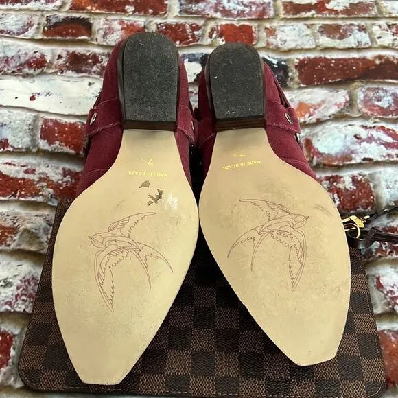 Bird of flight maroon suede ankle boots