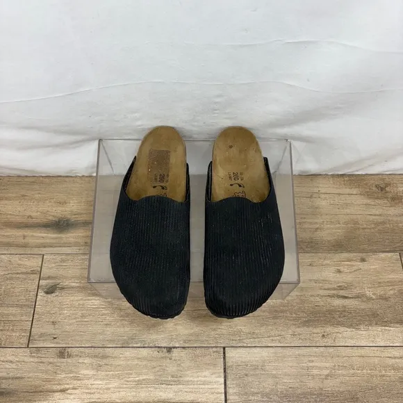 Birkenstock Birki's Amsterdam Ribbed Black Slip on Clogs/Mules 40 Woman’s 9