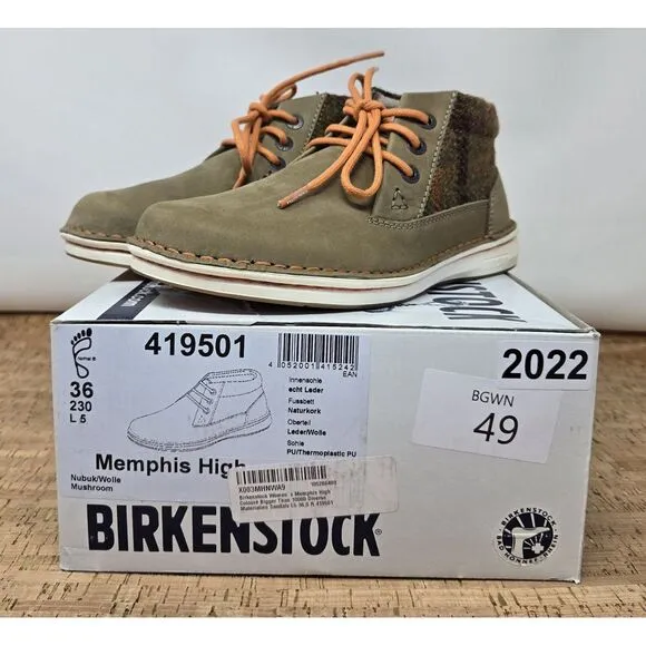 Birkenstock Boots Womens 5‎ EU 36 Memphis High Chukka Ankle Nubuck Waxy Leather
