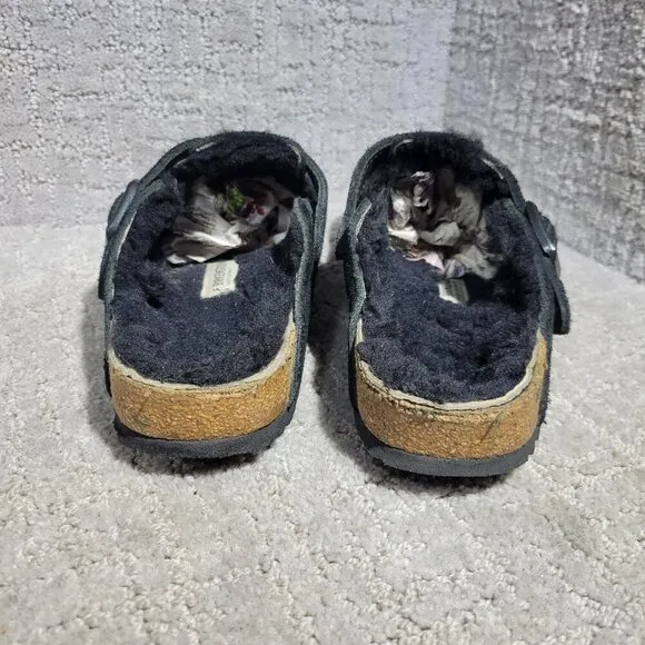 Birkenstock Boston Shearling Size 39 L8 M6 N US Black Suede Slip On Clog Shoes