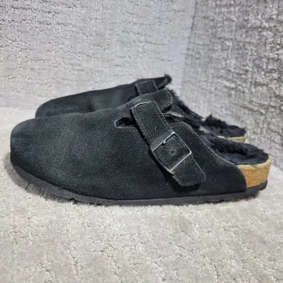 Birkenstock Boston Shearling Size 39 L8 M6 N US Black Suede Slip On Clog Shoes