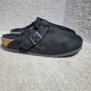 Birkenstock Boston Shearling Size 39 L8 M6 N US Black Suede Slip On Clog Shoes