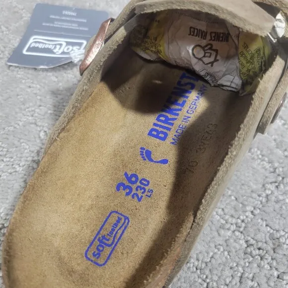 Birkenstock Boston Women's US Size 5 Narrow Taupe Leather Slip On Clog Shoes