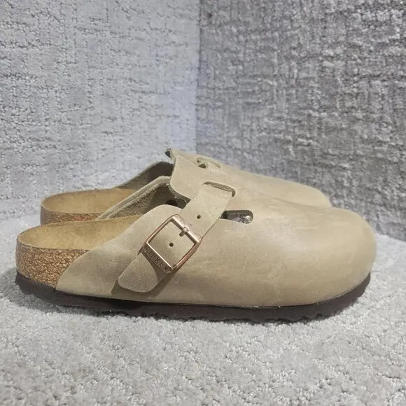 Birkenstock Boston Women's US Size 5 Narrow Taupe Leather Slip On Clog Shoes