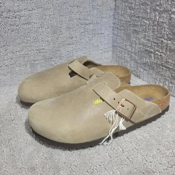 Birkenstock Boston Women's US Size 5 Narrow Taupe Leather Slip On Clog Shoes
