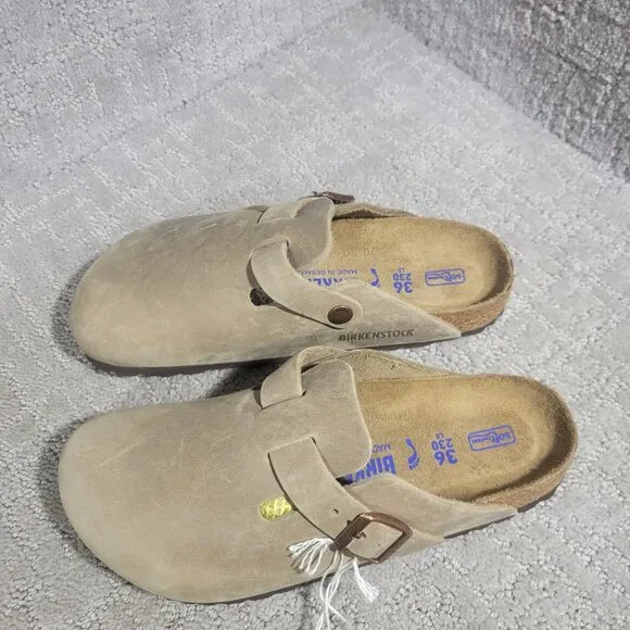 Birkenstock Boston Women's US Size 5 Narrow Taupe Leather Slip On Clog Shoes