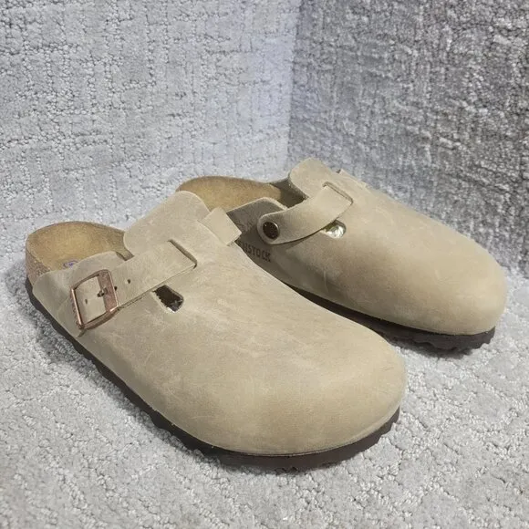 Birkenstock Boston Women's US Size 5 Narrow Taupe Leather Slip On Clog Shoes