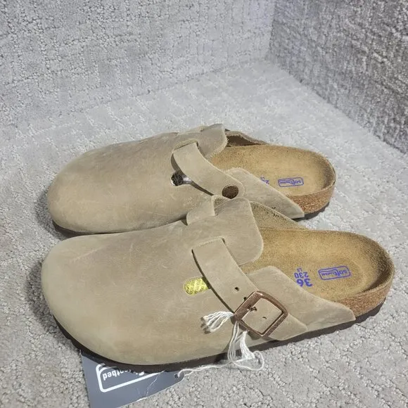 Birkenstock Boston Women's US Size 5 Narrow Taupe Leather Slip On Clog Shoes