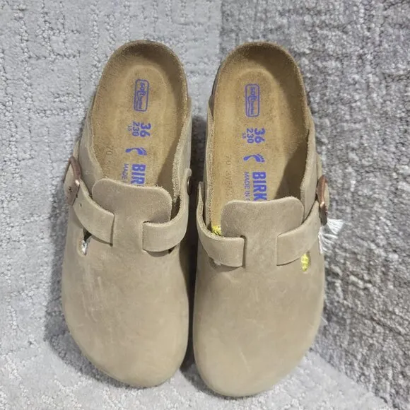 Birkenstock Boston Women's US Size 5 Narrow Taupe Leather Slip On Clog Shoes