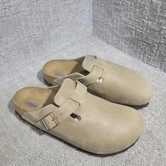 Birkenstock Boston Women's US Size 5 Narrow Taupe Leather Slip On Clog Shoes