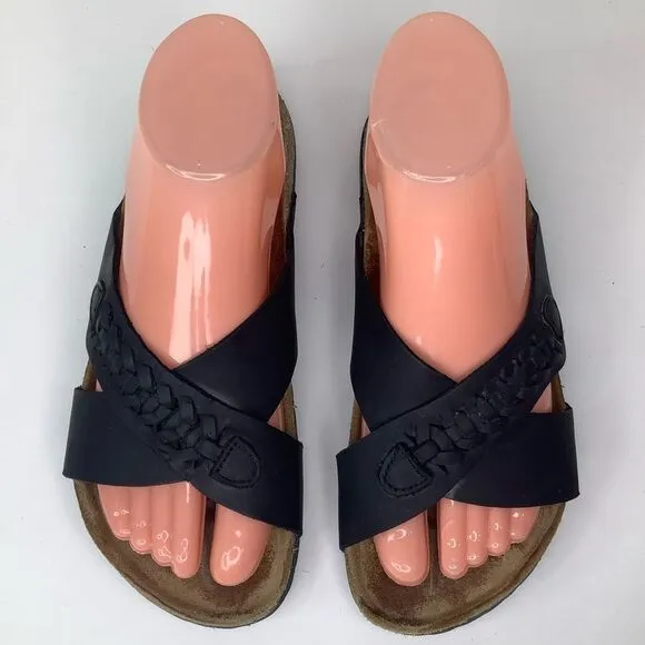 Birkenstock Daytona Birko-Flor Crystal Ft. Woven Black Leather Slip On Sz 36/US6