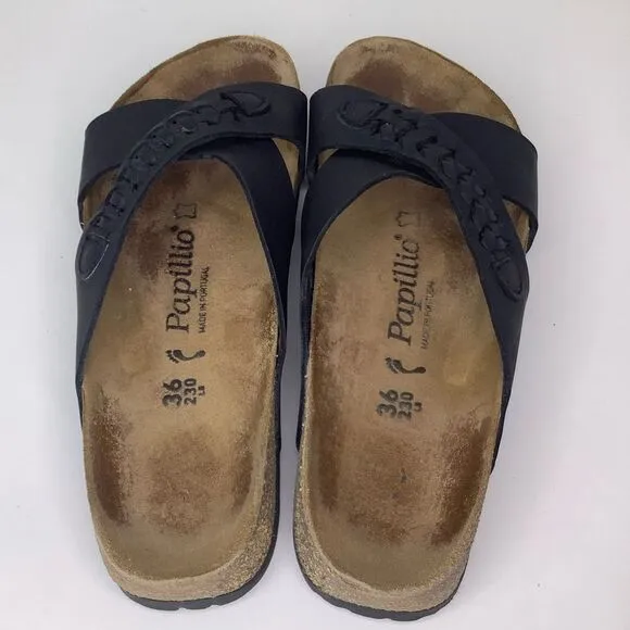 Birkenstock Daytona Birko-Flor Crystal Ft. Woven Black Leather Slip On Sz 36/US6