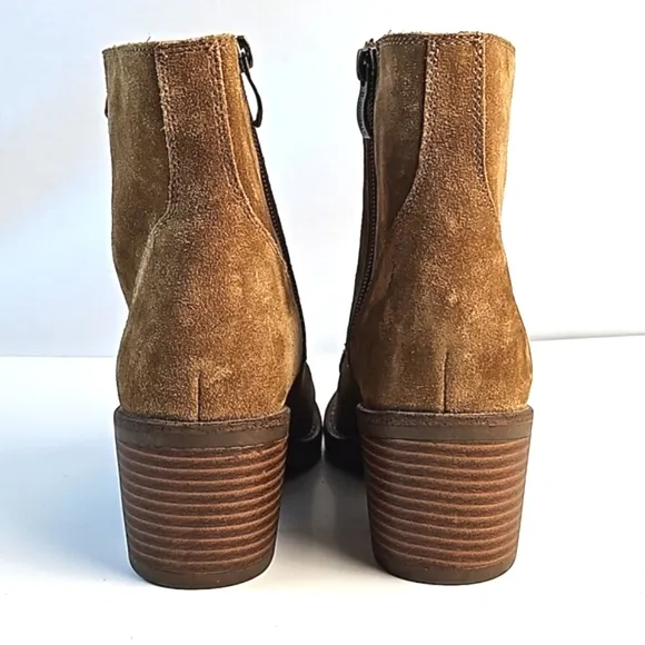 Bjorndal Sasha Suede Leather Camel Tan Lace-up Side Zip Block Heel Ankle Boot